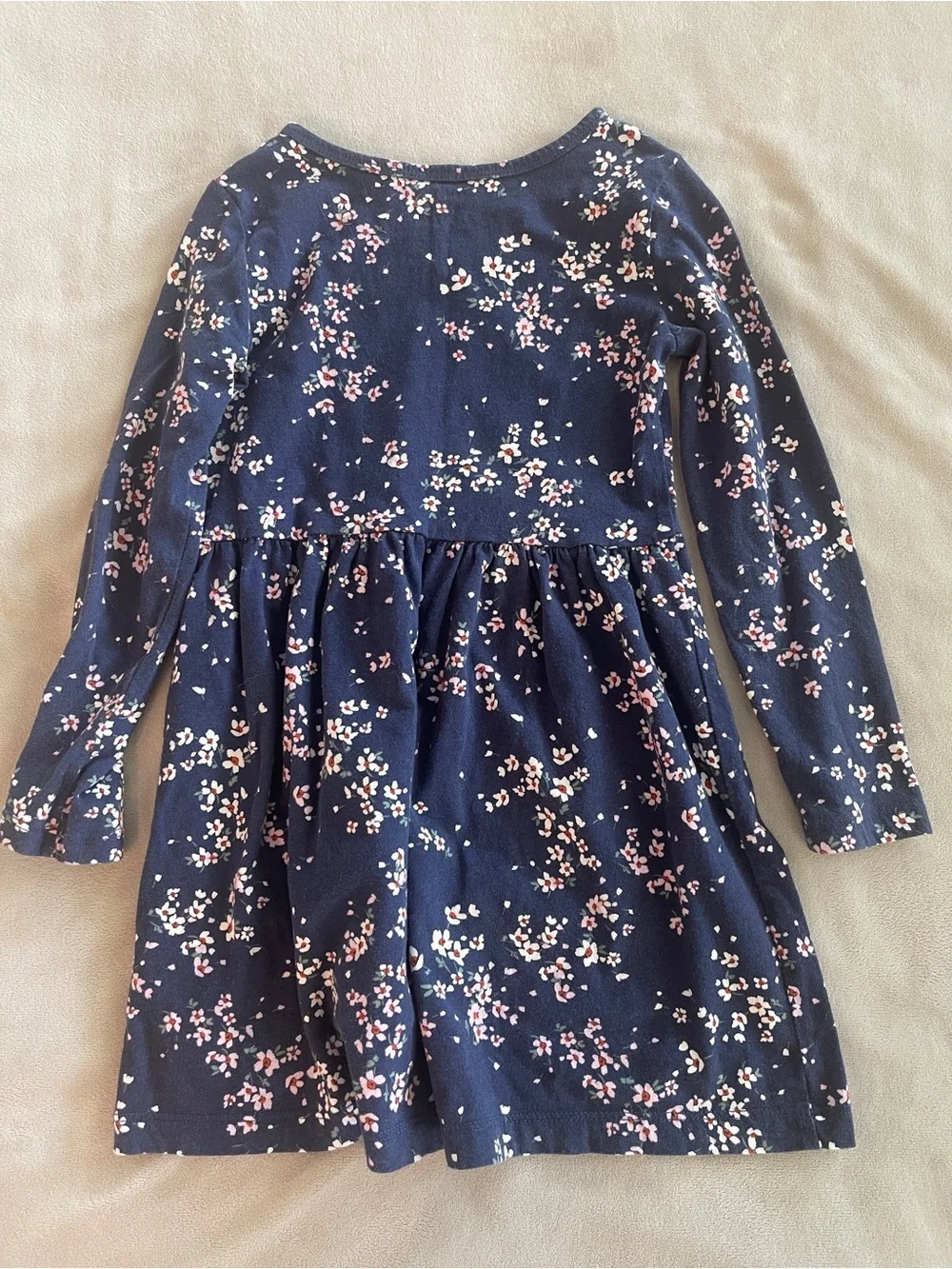 Carter's Navy Floral Long Sleeve Cotton Dress with Pink and White Blooms